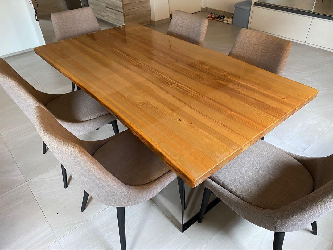 Dining Table (Category: Tables & Sets) located in Singapore. Submitted by le_petit_hmar (Listing ID 1141938140, Image 1). Description: Nice dining table Pine Wood Very well maintained 180 cm x 97 cm Height is 74 cm Pm if any questions!.