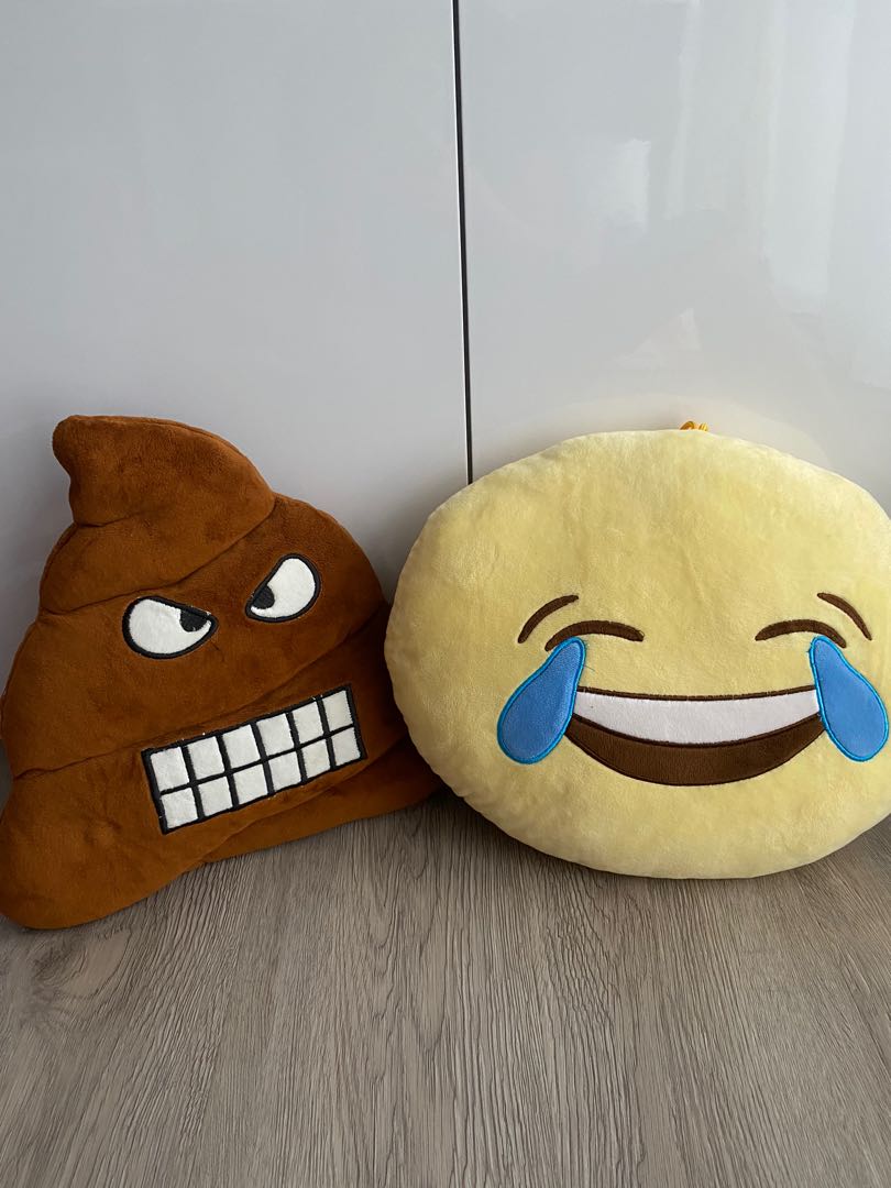 Emoji Cushion Pillows (Poop & Laughing), Furniture & Home Living, Home