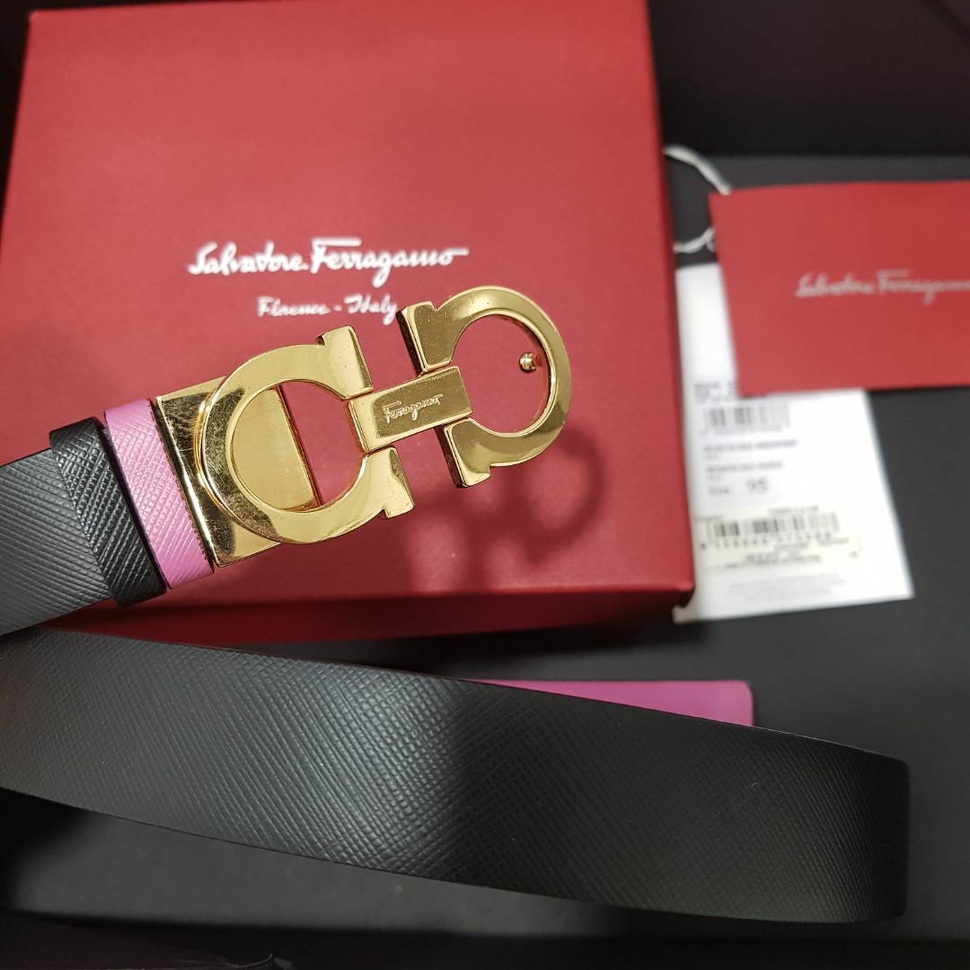 Ferragamo reversible and adjustable Gancini belt pink and black