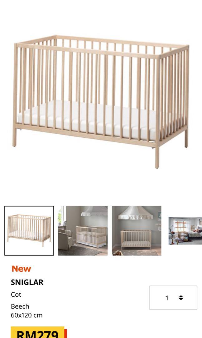 Ikea Sniglar Baby Cot free mattress & bed linen, Babies & Kids