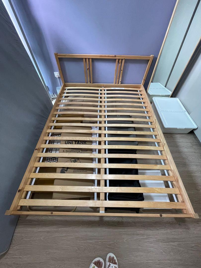 IKEA Tarva queensize bed frame (older model) with optional matress