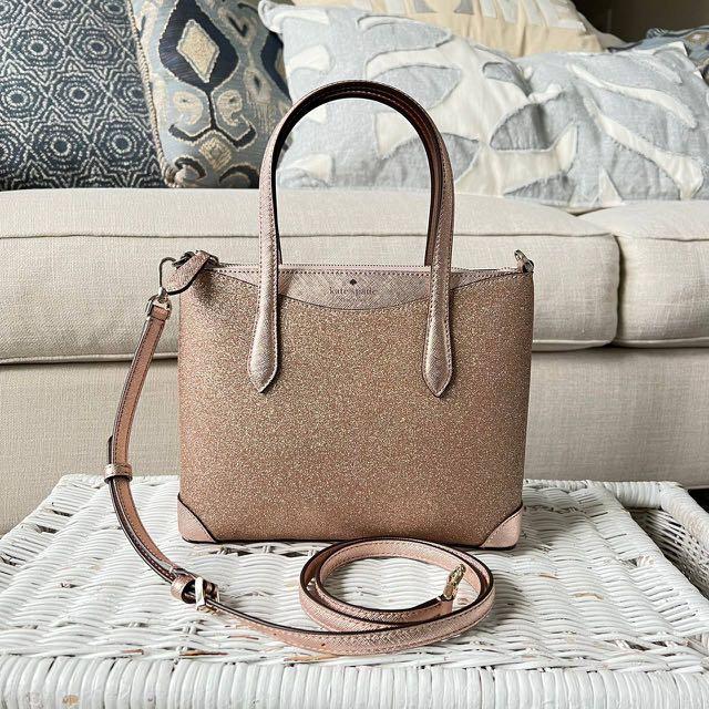 KATE SPADE SHIMMY GLITTER FABRIC SATCHEL IN ROSE GOLD, Women's Fashion, Bags  & Wallets, Purses & Pouches on Carousell