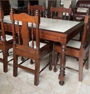 Marble and Solid Wooden Dinning Table & 6 Chairs