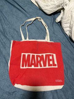 MINISO Marvel Shoulder Bag Cotton Canvas Tote Bag with Large Capacity,White  & Red