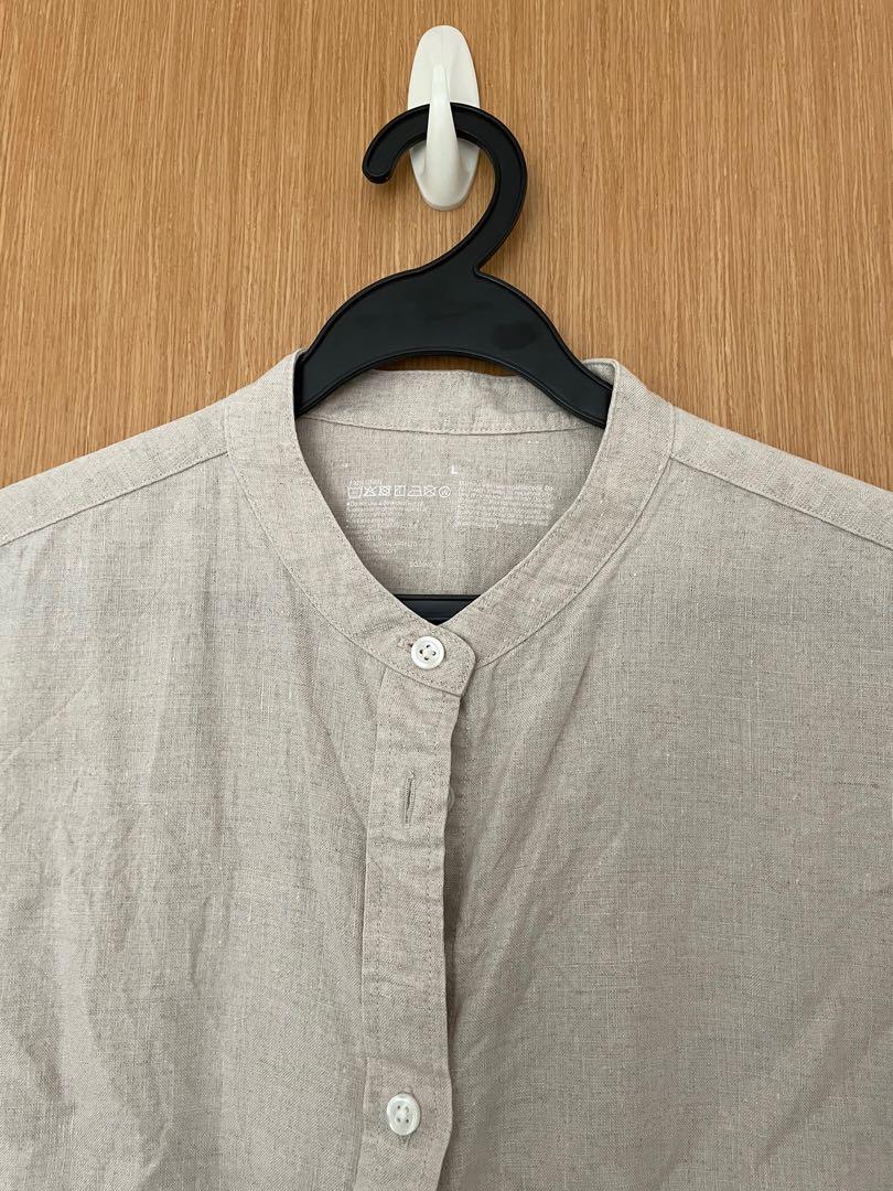 Muji Linen beige long sleeve shirt dress, Women's Fashion, Dresses & Sets, Dresses on Carousell