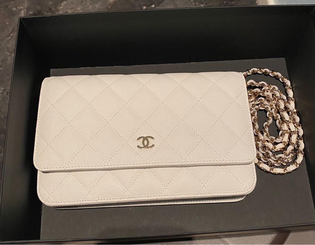 New CHANEL 23S Wallet on Chain BOW Caviar Leather White WOC Bag Gold  MICROCHIP 