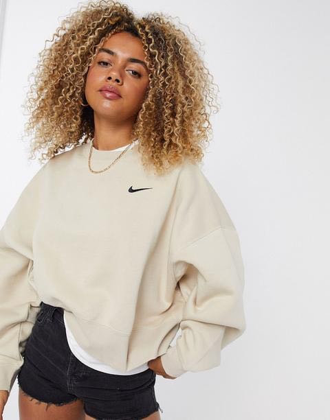 nike mini swoosh oversized boxy sweatshirt oatmeal white, Women's Fashion,  Tops, Other Tops on Carousell