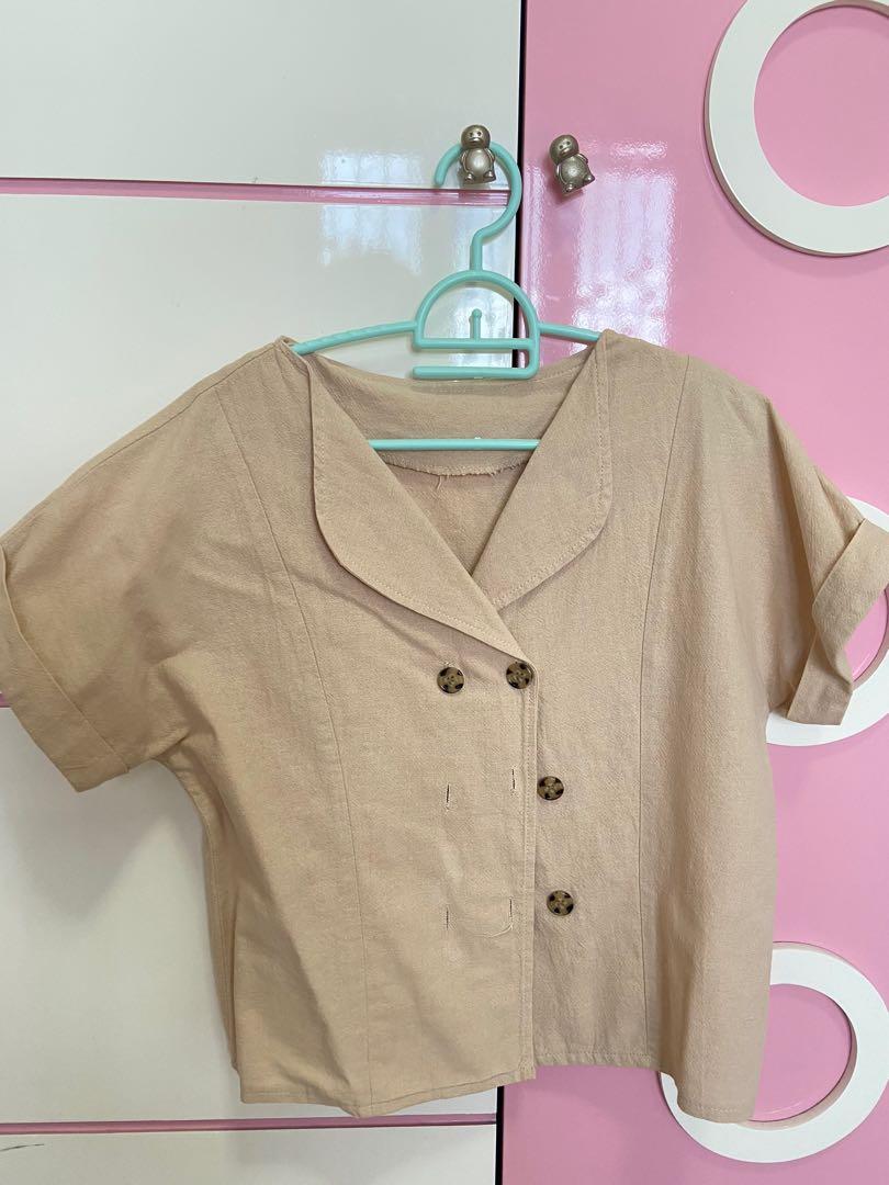 No brand - Beige Linen Shirt, Fesyen 