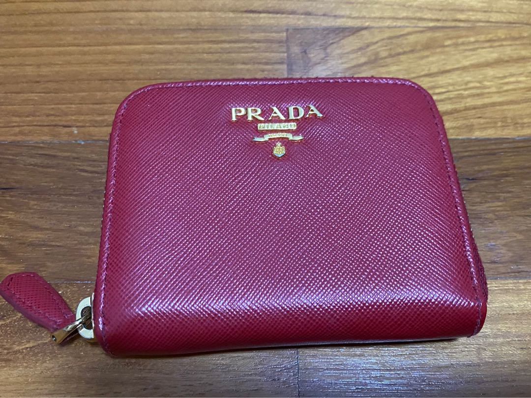 Prada Red Saffiano Leather Zip Wallet