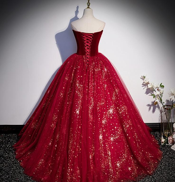 Pre order red off shoulder glitter wedding bridal evening prom dress gown RBP1711