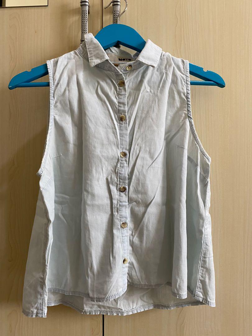 Topshop Sleeveless Shirt, Fesyen Wanita 