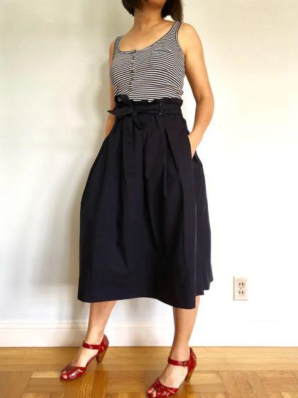 Black paperbag outlet midi skirt