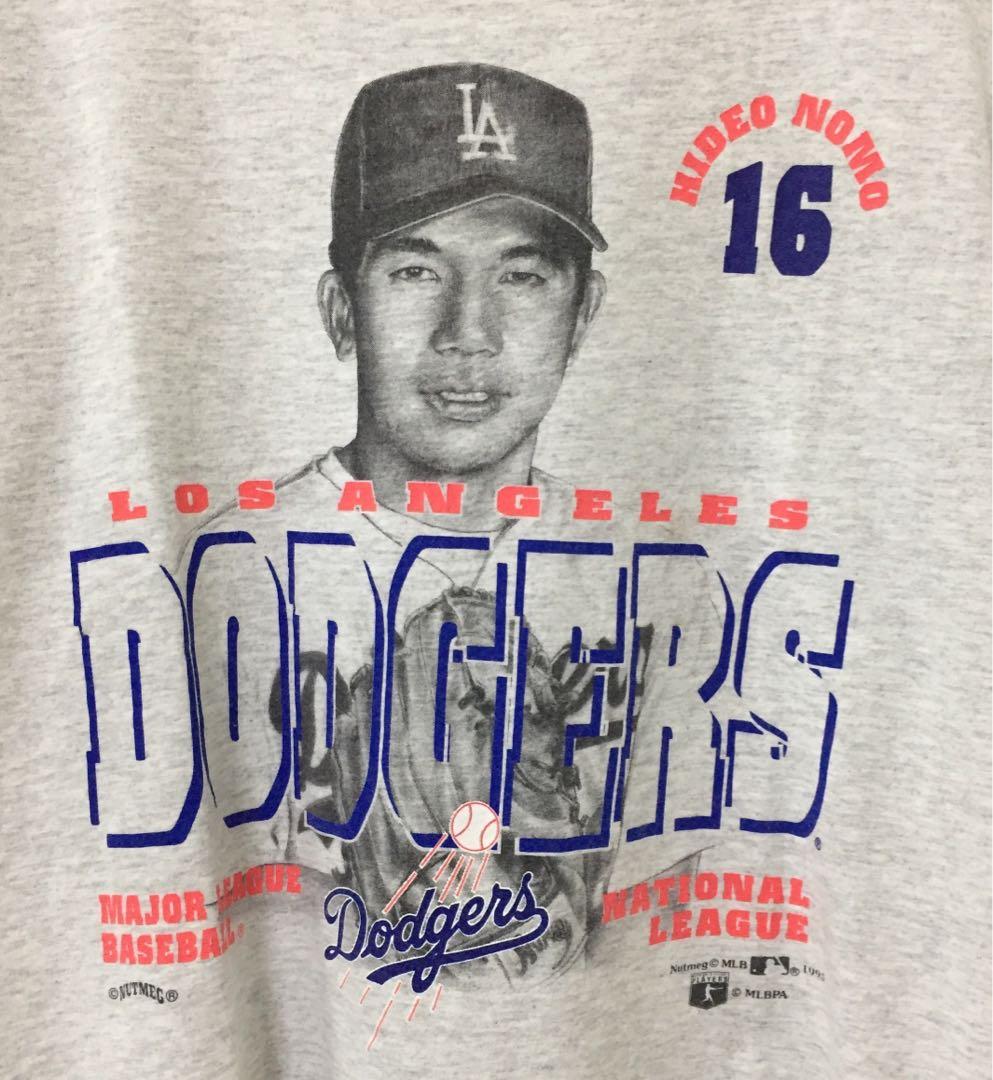 Vintage 90's L.A. DODGERS Nomo #16 MLB Front & Back Spell Out Graphic Grey  Color T-Shirt Adult Extra Large Size - BIDSTITCH