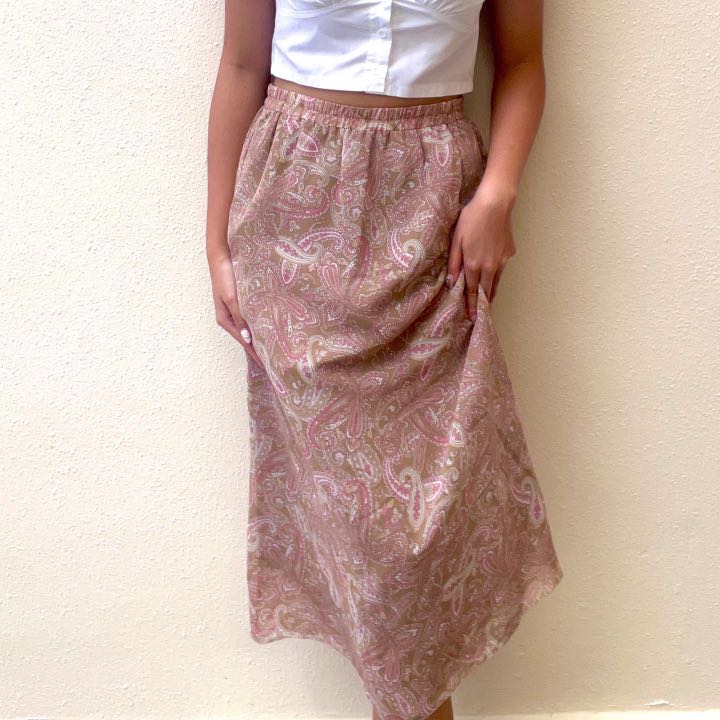 Vintage Early 2000s Dusty Blush Pink Paisley Chiffon Midi Skirt, Women ...