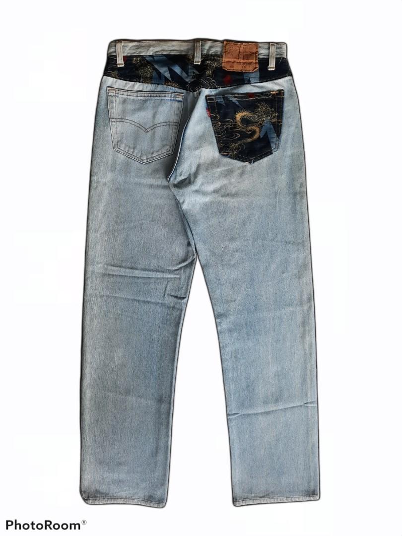 Vintage levis 501 custom made sukajan dragon denim jeans, Men's Fashion,  Bottoms, Jeans on Carousell