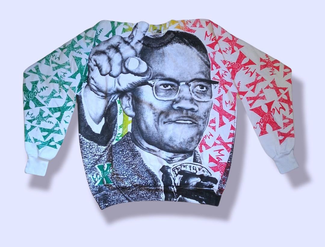 Vtg 90s malcolm x sweatshirt aop Men s Fashion Tops Sets Tshirts Polo Shirts on Carousell