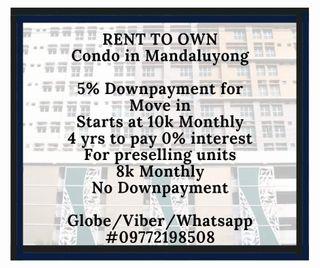 10K Monthly RFO 1BR Mandaluyong RENT TO OWN STUDIO MOVEIN RUSH PIONEER WOODLANDS ORTIGAS BGC MOA MEGAMALL
