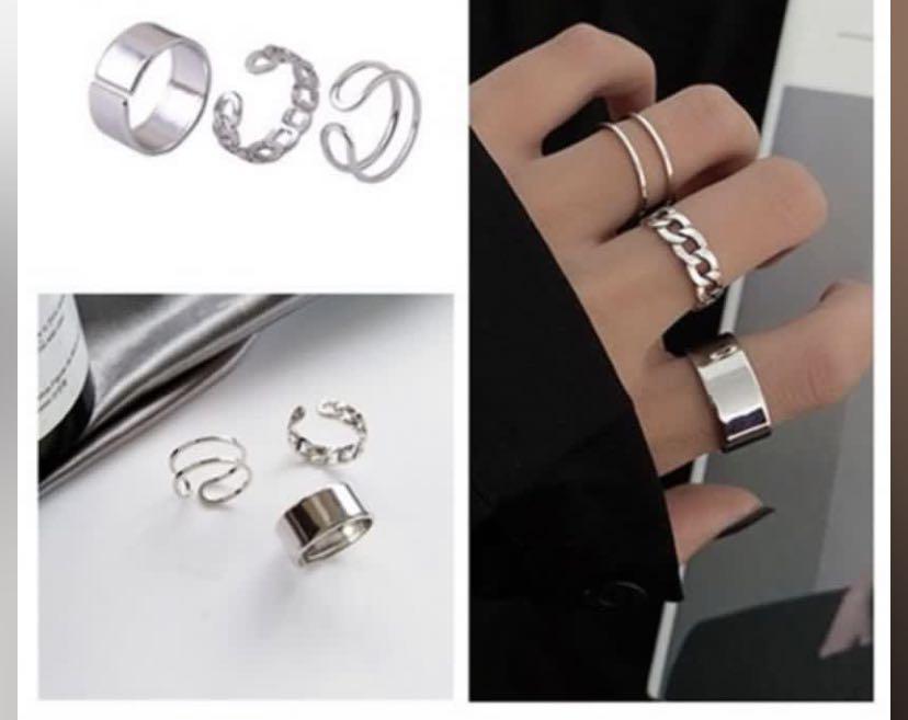 3 Pieces set Minimalist Hip hop Punk Style Cool Ring Couple Girlfriend Ring
