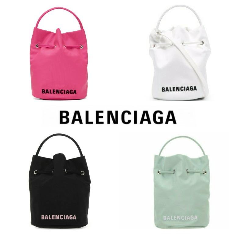 Balenciaga Wheel Logo Black Nylon Extra Small Drawstring Bucket Shoulder Bag