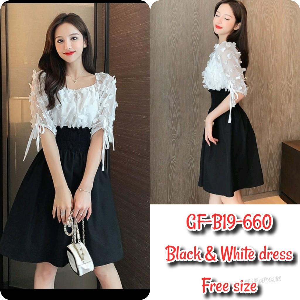 Black white korean dress