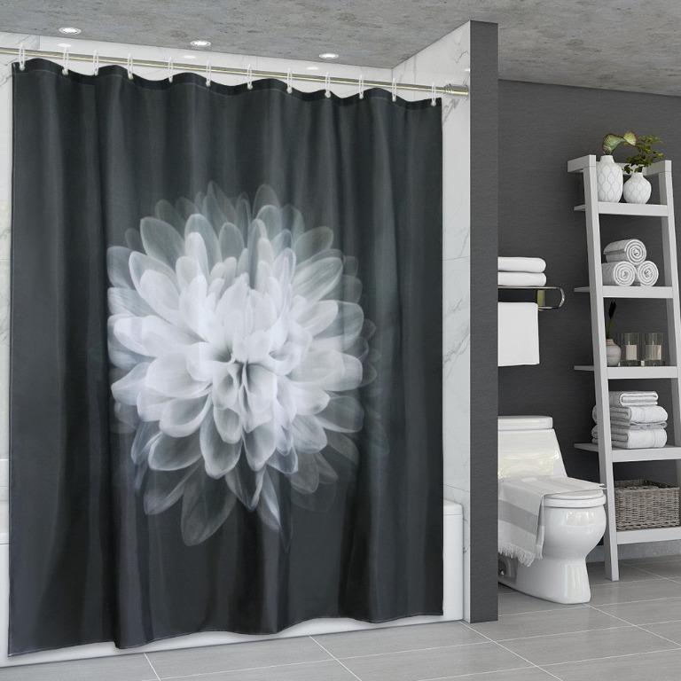 Black Fabric Shower Curtain Waterproof, Dark Grey Fabric Shower Curtain