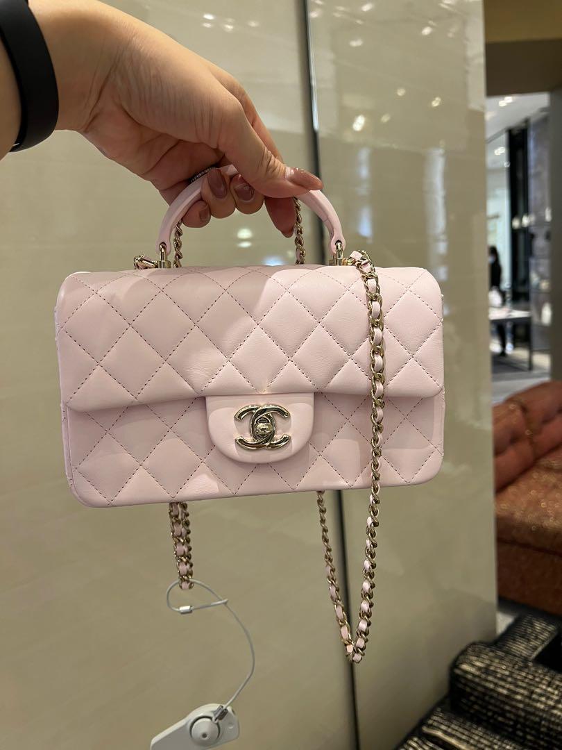 Chanel Rectangular Mini Flap Bag with Top Handle Pink Lambskin Light Gold  Hardware