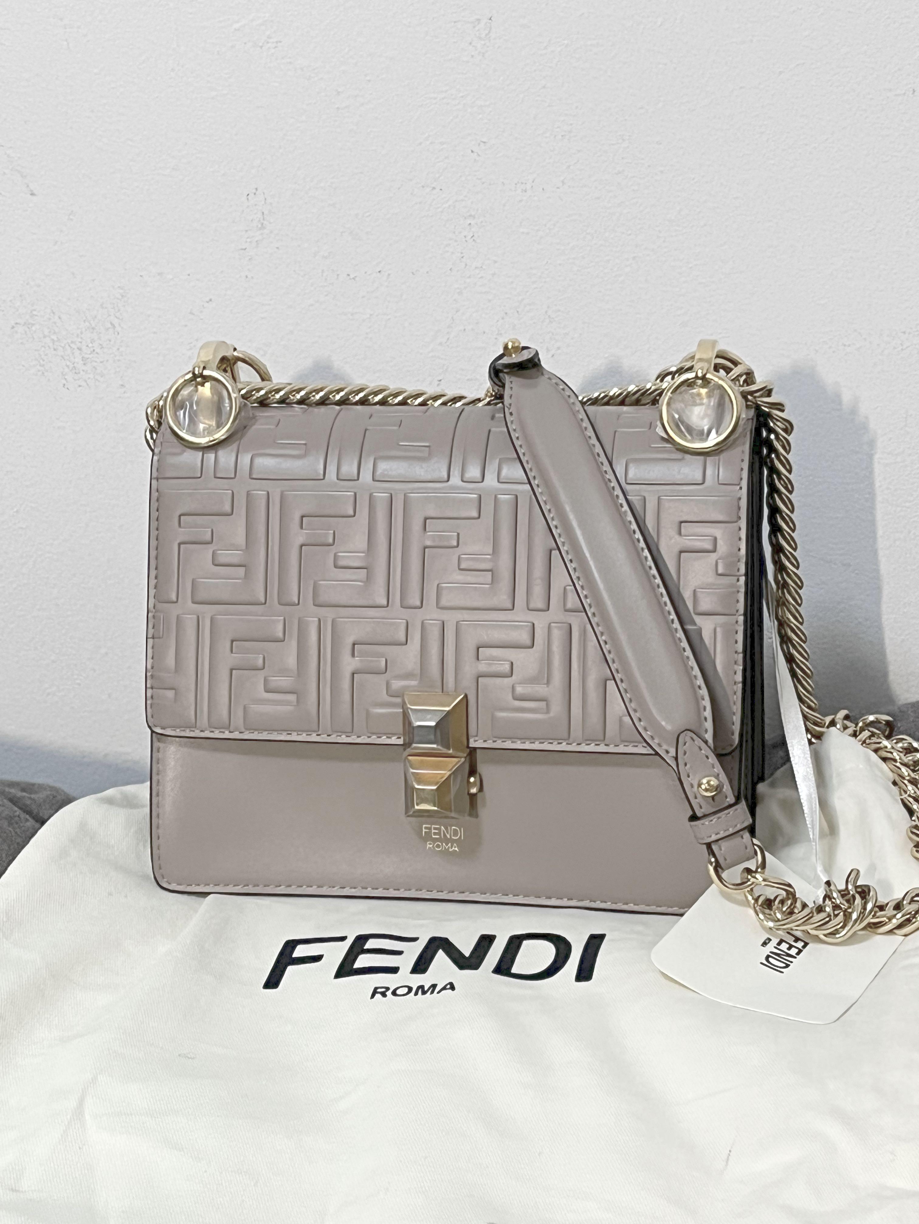 FENDI: bag in leather and embossed fabric with coated FF monogram