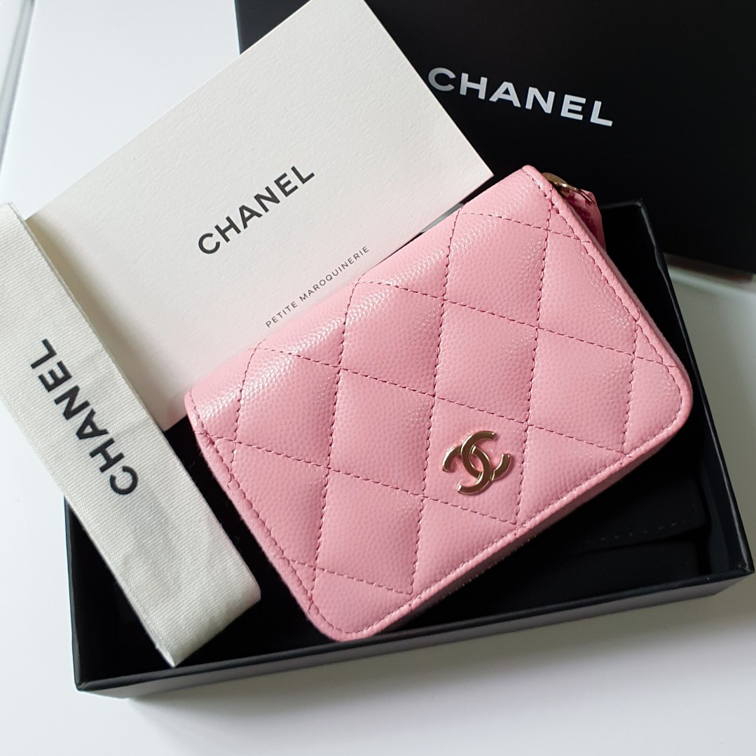 CHANEL 22C Pink Caviar Zip Coin Purse/ Card Holder *New - Timeless