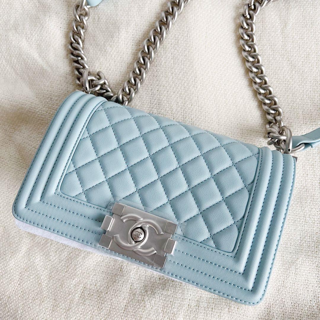 Chanel Boy 22P in baby blue, Women's Fashion, Bags & Wallets, Shoulder Bags  on Carousell