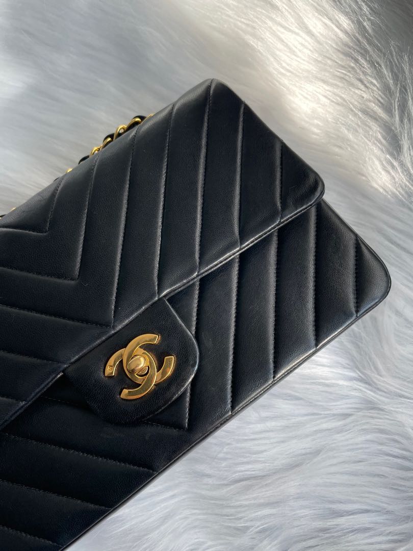 Chanel Vintage Chevron Flap Bag  Black Shoulder Bags Handbags  CHA768610   The RealReal