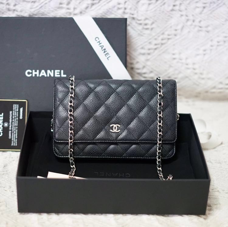 CHANEL Wallet on a Chain (WOC) Black Caviar with Silver HW