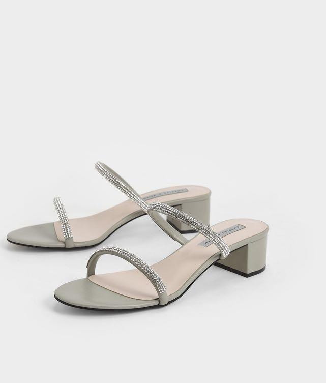 Charles Keith Gem encrusted Strappy heeled Mules Women s