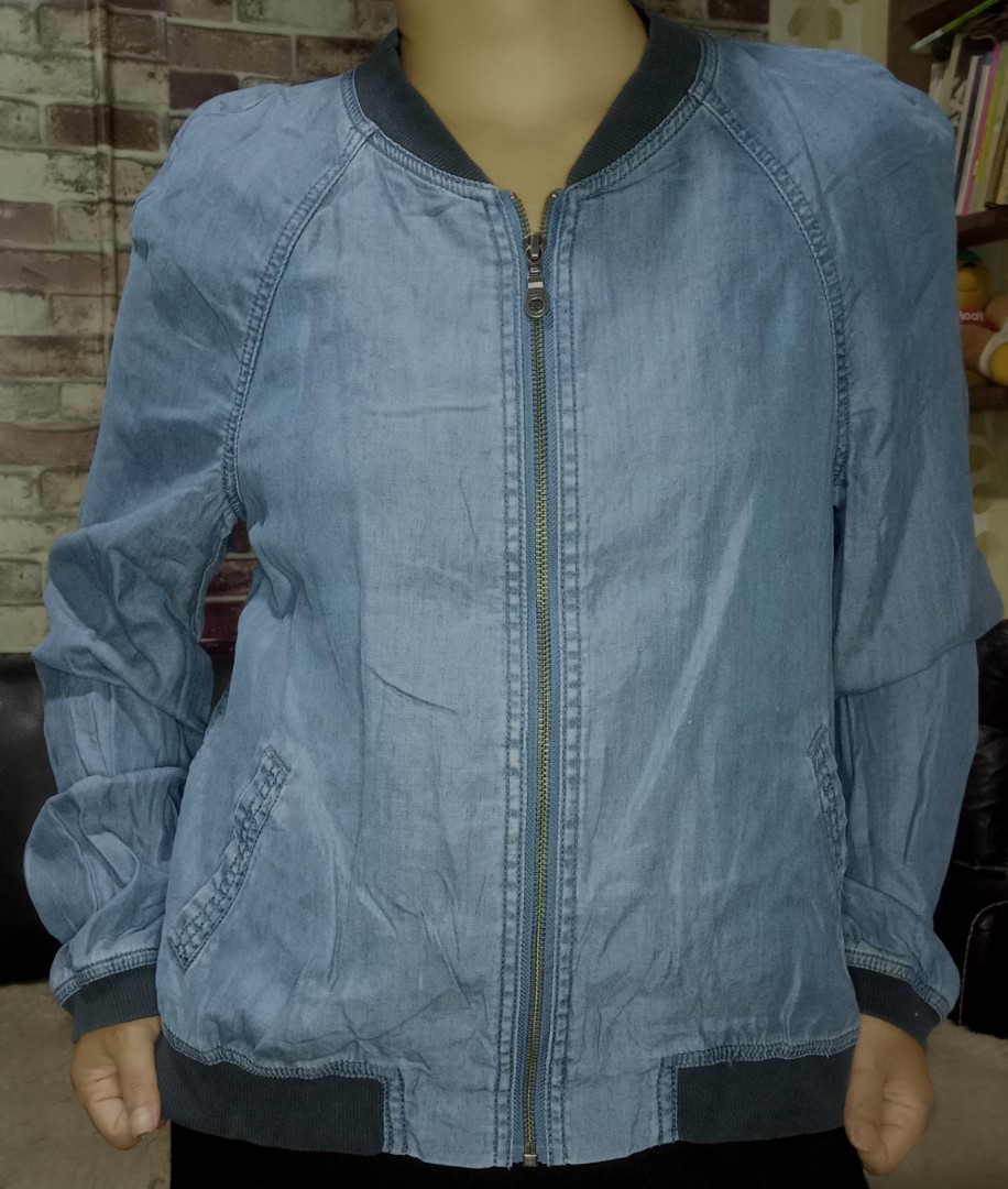 blue denim bomber jacket