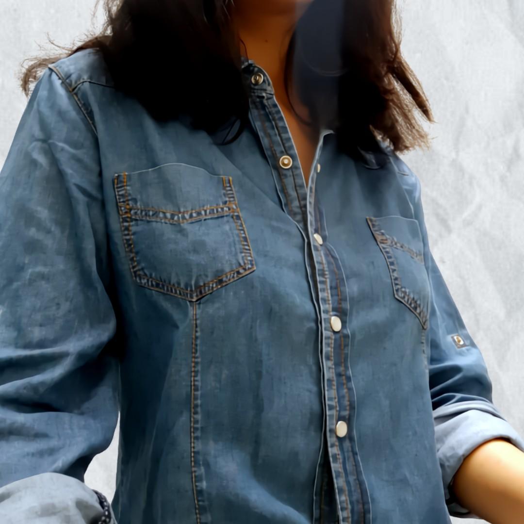 Denim Shirt, Fesyen Wanita, Pakaian 
