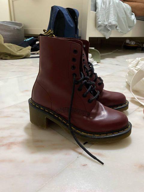 DR MARTENS CLEMENCY LEATHER HEELED LACE UP BOOTS IN CHERRY RED ...