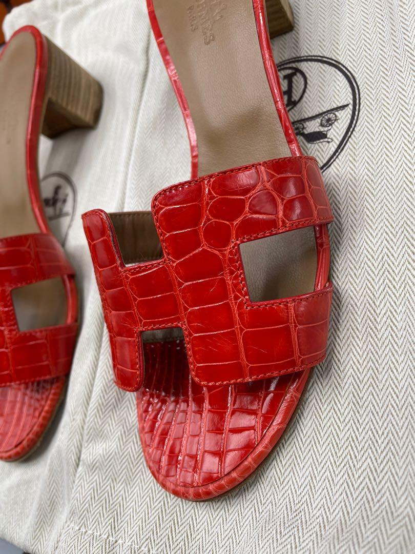 Hermes, Shoes, New Hermes Rouge H Alligator Oran Sandals