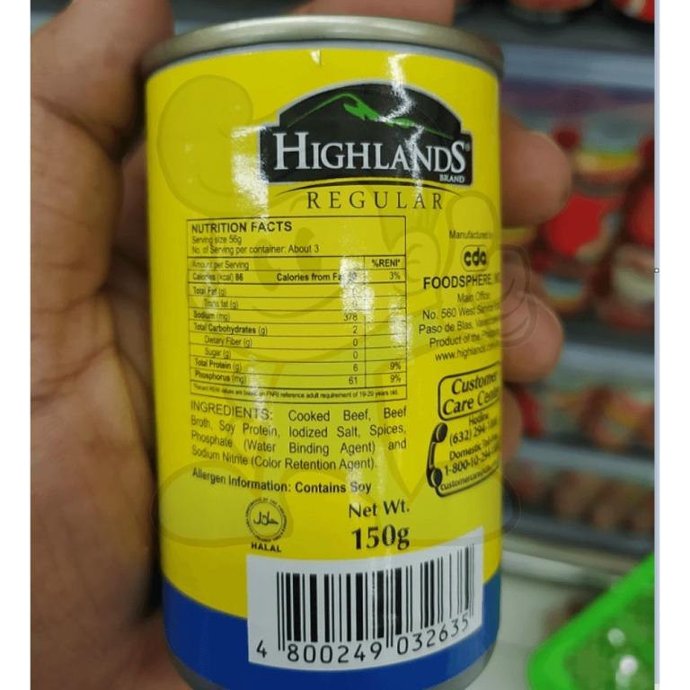 Highlands Corned Beef Regular (10 x 150g) (Category: Packaged & Instant Food) located in Mandaluyong City. Submitted by tinderoboyph (Listing ID 1142213539, Image 2). Description: CHAT WITH US TO CONFIRM STOCK AVAILABILITY EXPIRATION DATE: FEB 1 2023 At affordable price Get it now! It’s time to move on to something better! You and your family will surely love the delicious taste and texture of Highlands Corned Beef Regular as this is made from 10