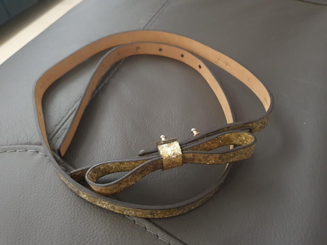 Kate spade classic glitter gold metallic bow belt