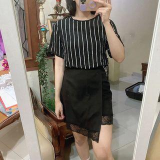 Korean stripes black blouse