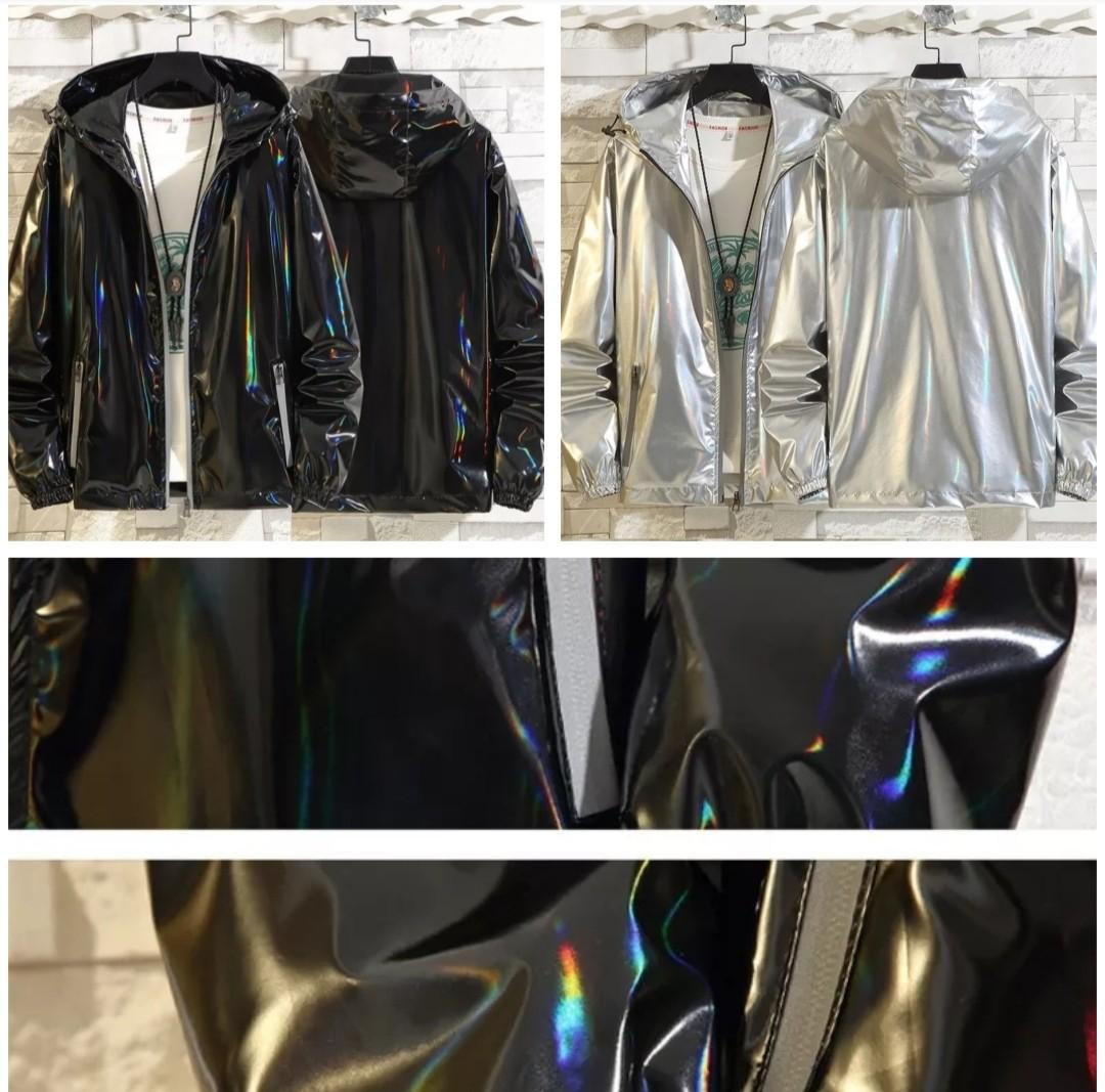 Men windbreaker silver Black metallic 