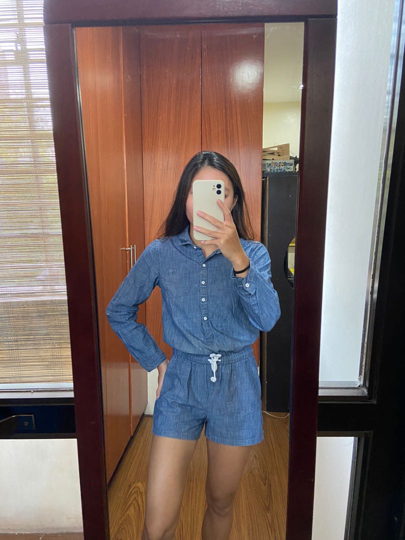 Old Navy Denim Long Romper, Women's 