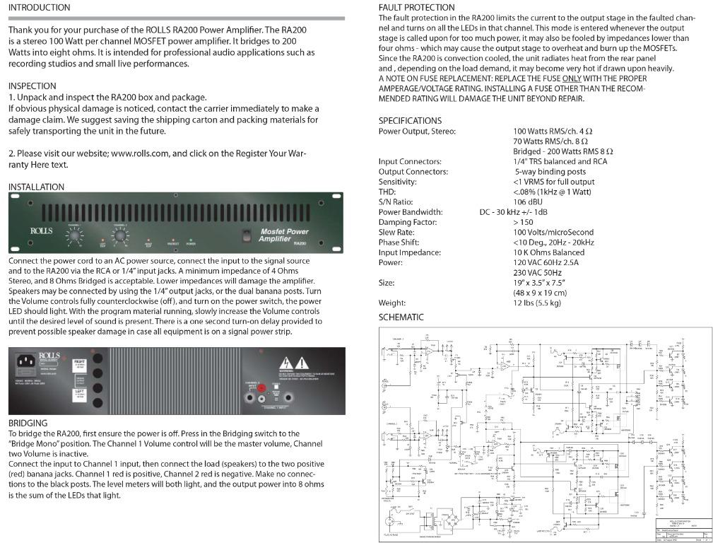 RA200 Stereo Power Amp 100 Watt/CH 4ohm 2U, Audio, Other Audio ...