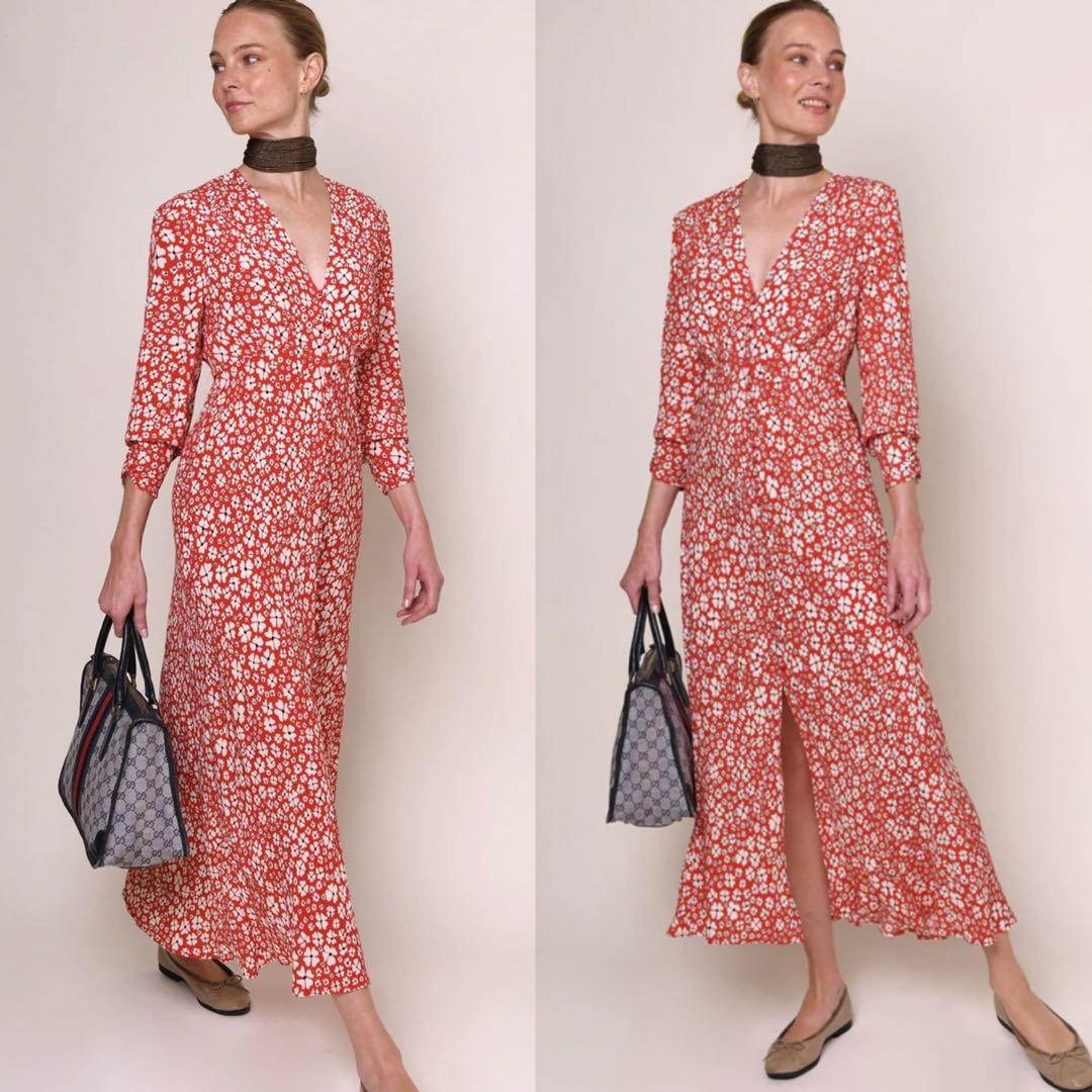 RIXO Katie Button Down Long Sleeve Dress authentic in red clover brick Women s Fashion Dresses Sets Dresses on Carousell