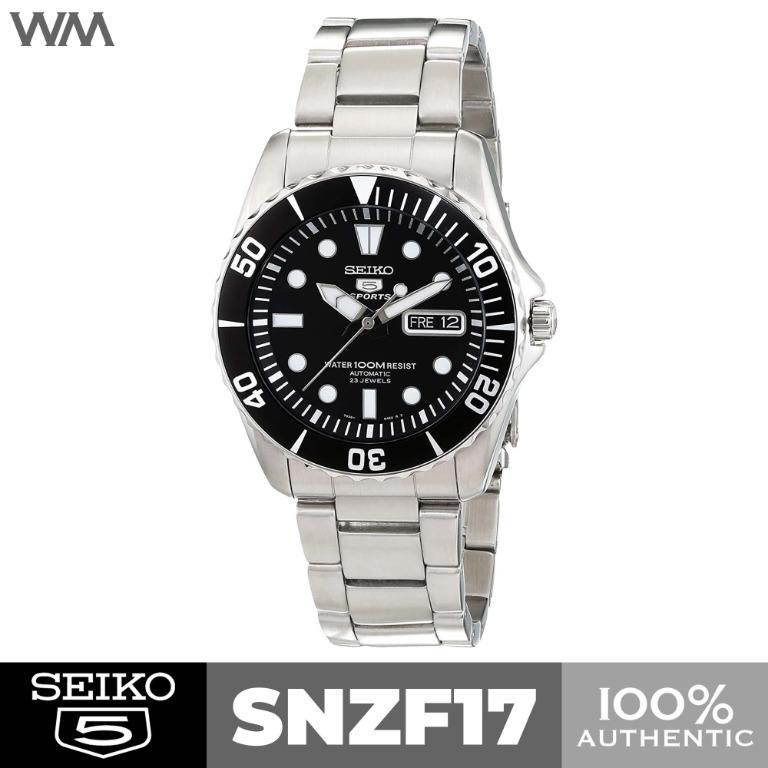 Seiko 5 black dial stainless steel automatic mens watch snzf17 store