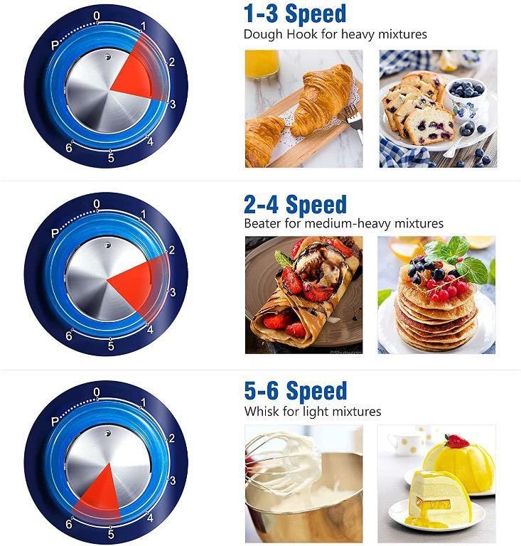 Stand Mixer, Elegant Life 5.5L 1500W TiltHead 6 Speeds Food Mixer, Removable Stainless Steel