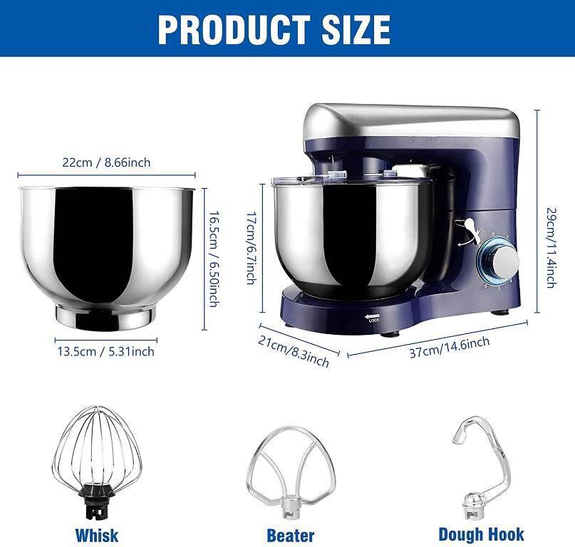 Stand Mixer, Elegant Life 5.5L 1500W TiltHead 6 Speeds Food Mixer, Removable Stainless Steel