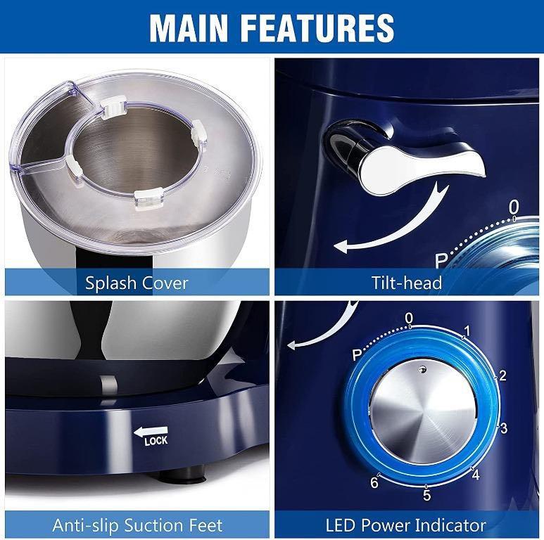 Stand Mixer, Elegant Life 5.5L 1500W TiltHead 6 Speeds Food Mixer, Removable Stainless Steel
