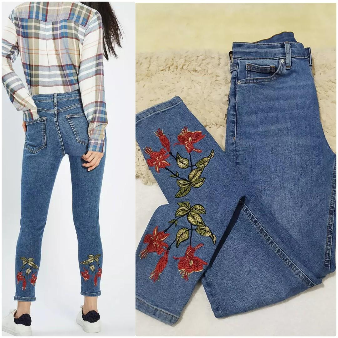 Topshop back embroidered jamie jeans 