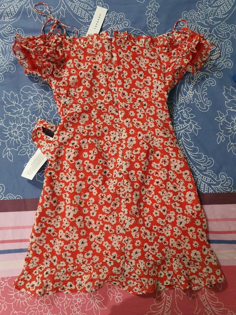 Topshop x ASOS Floral Print Bardot Dress with Cut Out