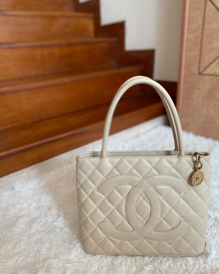 Chanel Caviar Quilted Medallion Tote Ivory